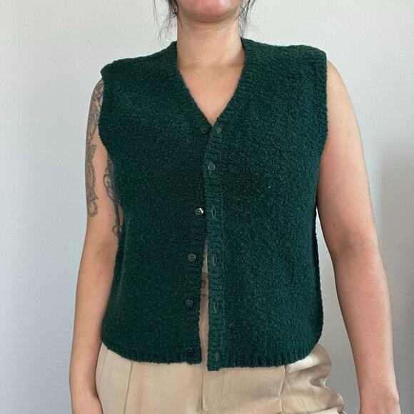Preview Collection Green Wool Blend Button‎ Vest Sweater Size M Minimalist 90s - Picture 2 of 9